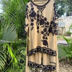 New Designer Foux Georgette Salwar Kameez Set Sequence Cutwork Border Stretchable Quick Dry All Seasons Women's <b>Top</b> Bottom - Product Image 5