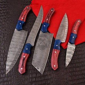Nuevo Juego de Cuchillos de Cocina Profesionales de 5 Piezas de Acero de Damasco Hechos a Mano con Marcas Personalizadas, Mangos de Pakkawood, Ambidiestros, Full Tang - Product Image 2