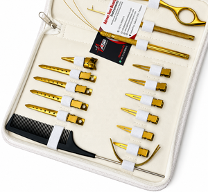 Kit d'outils pour extensions de cheveux en acier inoxydable plaqué or avec ciseaux de barbier, pince à boucle et rasoir de coiffure - Product Image 6