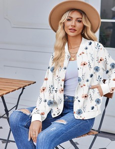 Blouson bomber à imprimé floral pour femme, manches longues, col rabattu, bouton unique, coupe classique, style printemps, matière polyester - Product Image 3