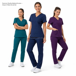 Ensemble de tenue médicale légère en tissu sergé avec taille élastique, cordon de serrage et multiples poches, sans logo, doux et confortable pour le personnel. - Product Image 3