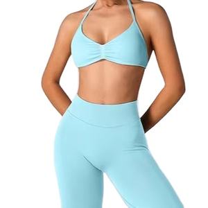 Nouvelle tenue de yoga pour femmes de qualité supérieure, respirante, en laine, spandex/coton, unie, séchage rapide, ensemble 2 pièces - Product Image 5
