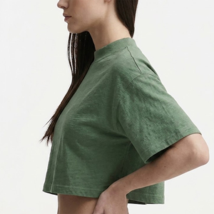 T-shirt court streetwear uni à col rond épais, respirant et confortable, prix de gros abordable - Product Image 3