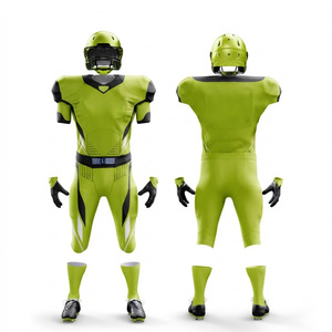 Ensemble d'uniformes de football américain personnalisés, vert, polyester, maillot ajusté une pièce, anti-transpiration, vêtements de sport pour adultes, service OEM - Product Image 1