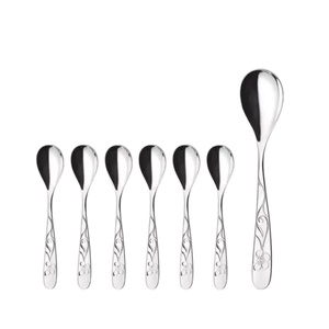 Juego de Postres de Lujo para Boda, Diseño Tradicional Robusto, Cuchara de Acero Inoxidable Plateada con Espejo, Mango Largo, Tamaño Grande y Regular - Product Image 1