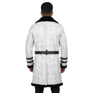 <b>Men's</b> Genuine Leather Long <b>Coat</b> Turn-down Collar Moto Style Winter Wear Windproof Fur Lined Thick <b>Shearling</b> Jacket - Product Image 6
