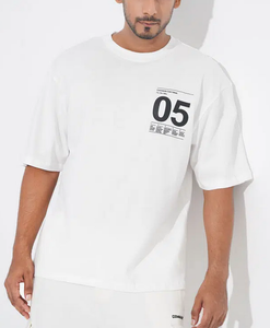Heavyweight 240 GSM Breathable Knitted Fabrics 100% Cotton OEM Custom Logo Oversized Drop Shoulder Boxy Fit T-Shirt for Men - Product Image 1