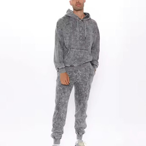 Ensemble décontracté homme : sweat à capuche et jogging coupe oversize, effet délavé minéral et vintage, survêtement deux pièces - Product Image 1