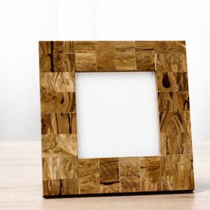 Cadre photo en bois artisanal Bela, mosaïque incrustée, rectangulaire, vertical, pour table, en bois naturel, décoration pour la maison - Product Image 1