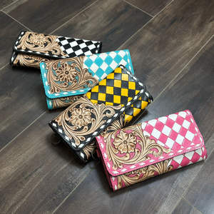 Portefeuille long pour femme 2026, design floral ciselé, en cuir véritable à carreaux, avec pochette à main détachable et protection RFID, par un grand créateur - Product Image 4