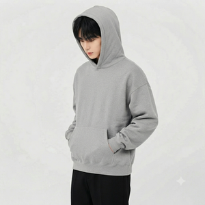 Sweat-shirt à capuche unisexe surdimensionné gris uni en molleton de coton biologique avec poche avant, pull décontracté à capuche, vêtement d'hiver surdimensionné - Product Image 4