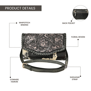 Hand Tooled Leather Cowhide Crossbody Bag for Women Western Floral Hair <b>On</b> Hide Shoulder Purse - Product Image 3