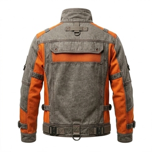 Veste cargo cyberpunk en toile délavée ambre ardoise orange, col cheminée industriel, avec anneaux en D et sangles, pour homme, personnalisable ODM OEM - Product Image 2