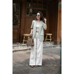 Custom Logo <b>Women's</b> V-neck Short Sleeve Breathable Wool/Polyester Tailored Blazer <b>Smart</b> Casual Office <b>Jacket</b> - Product Image 3