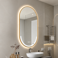 Miroir LED intelligent ovale élliptique éclairé pour salle de bain, chambre, salle de sport, fixation murale, cadre en aluminium, commande tactile, intensité réglable