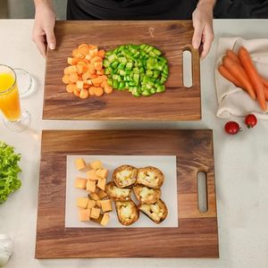 Planche à découper ronde en bois avec poignée pour aliments, planche à découper rectangulaire multifonctionnelle avec compartiments pour aliments - Product Image 2