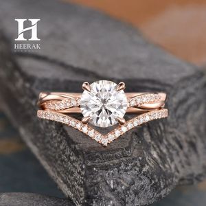 Conjunto de Anillos de Boda de Corte Redondo Moderno, 2 Piezas, con Diseño de Espiga Entrelazada y Corona, Oro de 10K/14K, Joyería Personalizada - Product Image 3