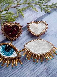 Boucles d'oreilles brodées à la main de luxe avec perles et motif œil porte-bonheur, bijoux uniques et tendance pour femme, légères, cadeau d'été, vente en gros - Product Image 2