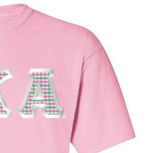 Custom Twill Tee Light Pink Greek Letter Applique Embroidery Crew Neck Casual Cotton <b>Shirt</b> - Product Image 6