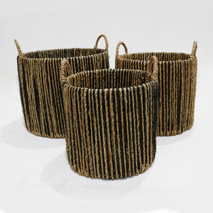 Paniers de rangement circulaires rustiques en corde de jonc de mer tressée, écologiques, avec poignées, organisateur polyvalent pour le linge et l'organisation domestique - Product Image 6