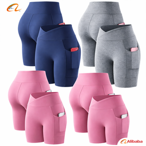 Women's Custom High Waist Gym <b>Shorts</b> Quick-Drying Breathable <b>Cycling</b> Fitness <b>Shorts</b> <b>with</b> <b>Pockets</b> Solid Pattern Tight <b>Shorts</b> - Product Image 1