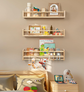 Étagères murales flottantes en bois naturel pour chambre d'enfant, organisateur de livres pour enfants, support de rangement suspendu pour chambre et cuisine - Product Image 2