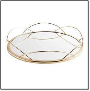 Round Metal Storage <b>Tray</b> With <b>Mirror</b> Insert Modern Design Durable Indoor Tabletop Accessory Living Room Decor - Product Image 1