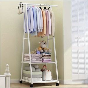 Rack per indumenti in acciaio inossidabile a 2 livelli 2 ganci in plastica per casa e ufficio in plastica portatile - Product Image 1
