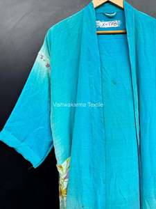 ชุดคลุมกิโมโนผ้าไหมเครปแบบอินเดีย ทำมือ เอวยางยืด ชุดชายหาดหรูหรา ชุดลำลอง ของขวัญ สไตล์โบโฮ สำหรับผู้หญิง ผ้าคลุมตัว ฤดูร้อน ฤดูใบไม้ร่วง ฤดูใบไม้ผลิ - Product Image 3