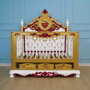 Cuna de bebé tallada a medida de Indonesia con tela de terciopelo, estilo Roma, Italia - Product Image 1