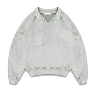 Sweat-shirt personnalisé coupe ample délavé à l'acide 100% coton à manches longues en molleton côtelé pour homme - Product Image 2