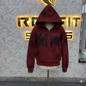 Sudadera con capucha oversize naranja personalizada con cremallera para hombre y mujer, estilo urbano, lavado ácido, estampado gráfico, algodón grueso, forro polar, OEM - Product Image 3