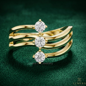 Fashion 3CT Triple Diamond Look <b>Ring</b> 18K Gold Plated <b>Open</b> Band Adjustable Luxury Jewelry Moissanite IGI Certified Lab Grown - Product Image 1