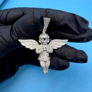 Pendentif ange priant Jésus en argent 925, moissanite VVS, style hip-hop, passe le test du diamant, pendentif religieux pour femmes et hommes - Product Image 2