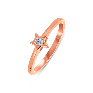 Bague élégante en or rose, design minimaliste étoile filante avec accent diamant, diamant rond étincelant de 0,35 ct - Product Image 1