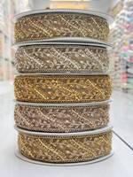 Bordure en dentelle métallique brodée en polyester avec perles, lavable, or et argent, pour vêtements, textiles de maison, sacs, chaussures, décoration