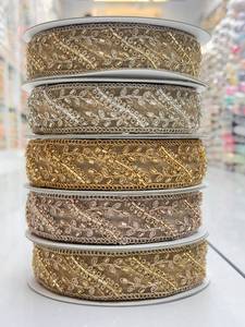 Bordure en dentelle métallique brodée en polyester avec perles, lavable, or et argent, pour vêtements, textiles de maison, sacs, chaussures, décoration - Product Image 3