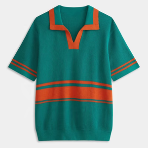 Camiseta Polo de Punto Grueso para Hombre, Suéter de Ganchillo con Rayas en Contraste, Ropa de Verano en Oferta - Product Image 6