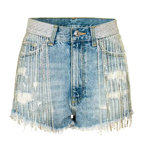 Shorts de mezclilla elásticos ajustados de cintura alta transpirables para mujer, talla grande, color azul, sexy, al por mayor - Product Image 5
