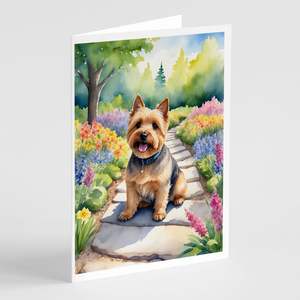 Norwich Terrier Whimsical A7 Tamaño 5x7 Tarjetas de notas en blanco Paquete de 8 Tarjetas de felicitación Spring Path con sobres - Product Image 1