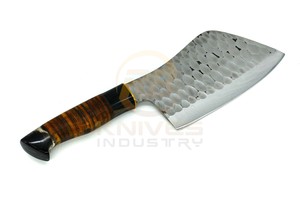 Couteau à découper en acier carbone fait main, lame martelée, couteau de boucher/chef avec étui en cuir, couteau de cuisine extérieur pour couper la viande, OEM - Product Image 4