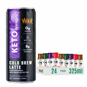 กาแฟคีโตพรีเมียม อาราบิก้า โรบัสต้า เบลนด์ กระป๋องอะลูมิเนียม 320 มล. ปราศจากนม ไม่ใช่จีเอ็มโอ วินัท รับผลิตแบรนด์ส่วนตัว (OEM/ODM) ขายส่ง แช่เย็น - Product Image 1