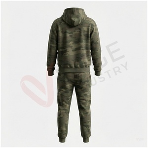 Ensemble de survêtement camouflage pour homme, à capuche, manches longues, pantalon à cordon de serrage, décontracté, pour l'automne, respirant, coupe régulière, 100% coton - Product Image 2