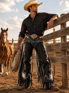 FAZMAX CORPORATION <b>Men's</b> Genuine Leather Western Chaps High Rise Regular Fit Fringe Buckle Closure for Riding Dry Clean <b>Only</b> - Product Image 2