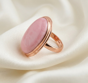 Large Natural Pink <b>Opal</b> <b>Ring</b> Pure 925 Sterling Silver Rose & Yellow Gold Plated Oval Cabochon Gemstone Statement Cocktail <b>Ring</b> - Product Image 2