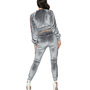 <b>Womens</b> <b>Velour</b> <b>Tracksuit</b> Two Piece Outfits Long Sleeve Hooded Zip Crop Tops Flared Pants Set Winter Eco-Friendly Wear New 2026 - Product Image 5