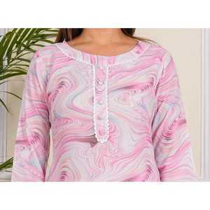 Robe de soirée longue en coton 100% à séchage rapide, à manches régulières, à imprimé floral rose et blanc, de luxe pour femmes - Product Image 4