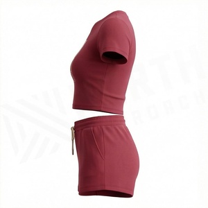 Conjunto de 2 Piezas para Mujer, Top Corto de Manga Corta y Pantalones Cortos por Encima de la Rodilla, Estampado Geométrico, Ropa Casual de Primavera/Verano - Product Image 3