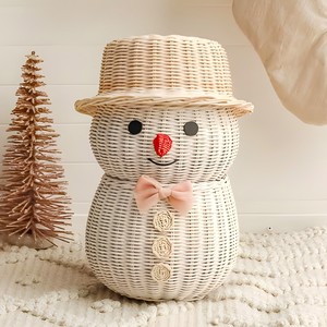Cute snowman figurines combo eco-friendly weave rattan <b>christmas</b> figurine mini decor snowmans - Product Image 3