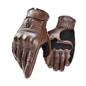 Guantes de Motocicleta de Cuero Marrón Vintage para Hombre, Guantes Retro Cafe Racer, Guantes de Verano Perforados para Motociclismo, Protección de Nudillos Reforzada - Product Image 1